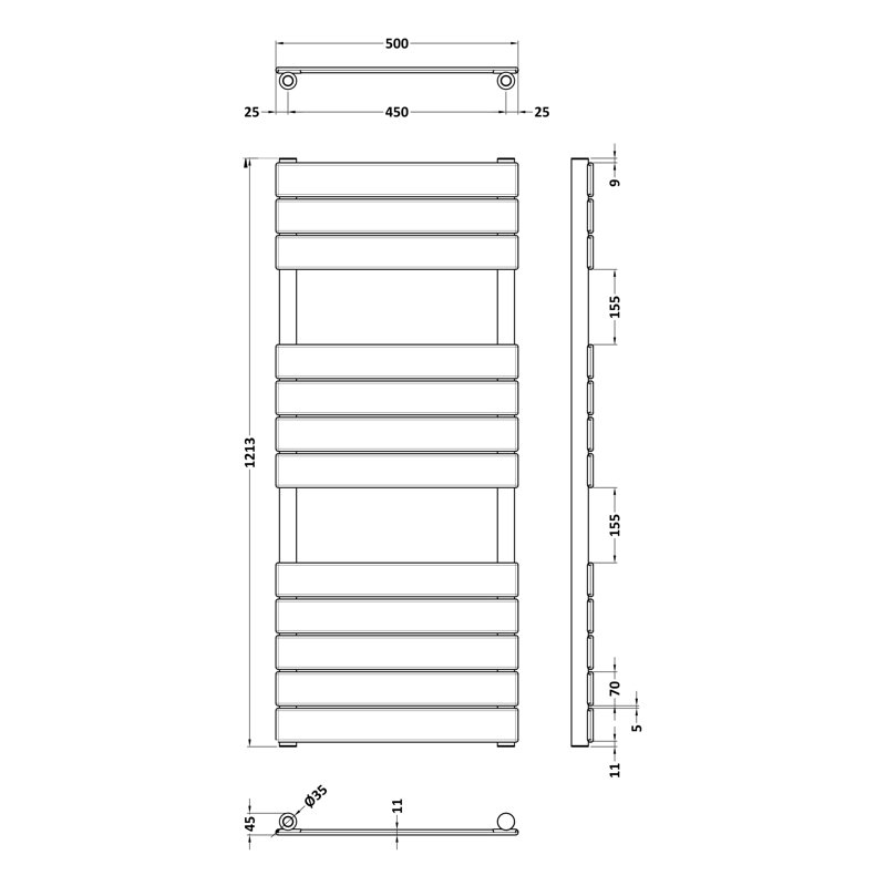 Piazza Flat Panel Towel Rail Heated Towel Rails