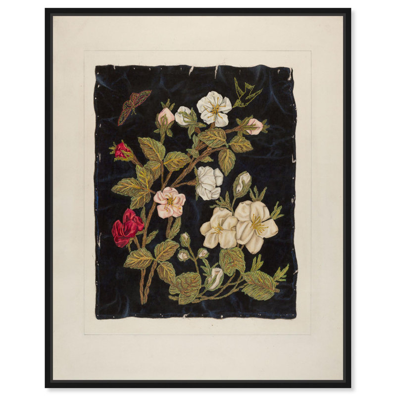 Fleurs sur fond noir, reproduction d'art sur toile par Art Remedy, Cadre noir, H 21 po x l 17 po