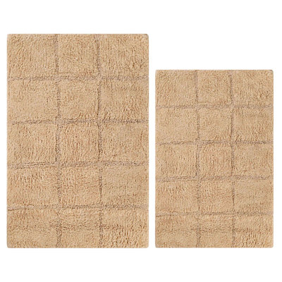 Sandcliff Checkered Cotton Non-Skid Machine Washable 2 Piece Bathroom Rug Set