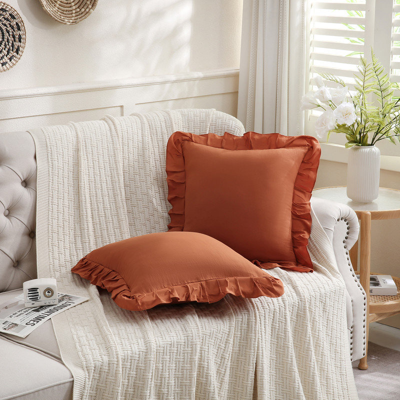 Burnt Orange Body Pillow Cover 20x54inches Long Pillowcase Ruffled Fringe Decor Body Pillow Sham Cute Pillowcase, Caramel