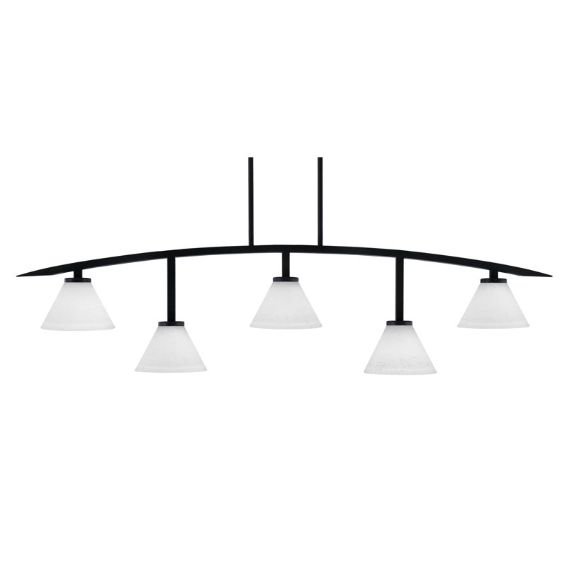 Barre d'éclairage 5 lumières kurve au fini noir mat avec verre mousseline blanc 7 po