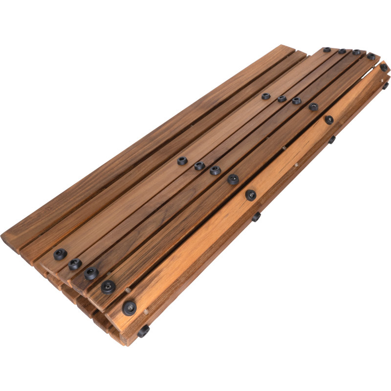Nordic Teak Wood Bath Mat with Rubber Feet, 31.4" x 19.6"