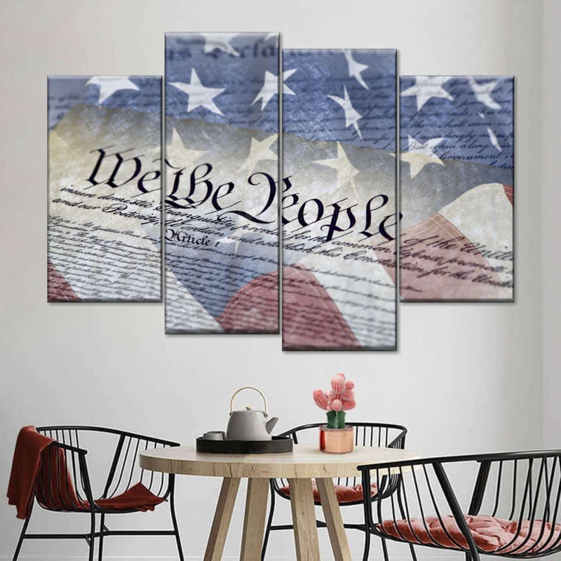 Drapeau américain - reproduction sur toile tendue 4 pièces, H 48 po x l 75 po x P 1,25 po