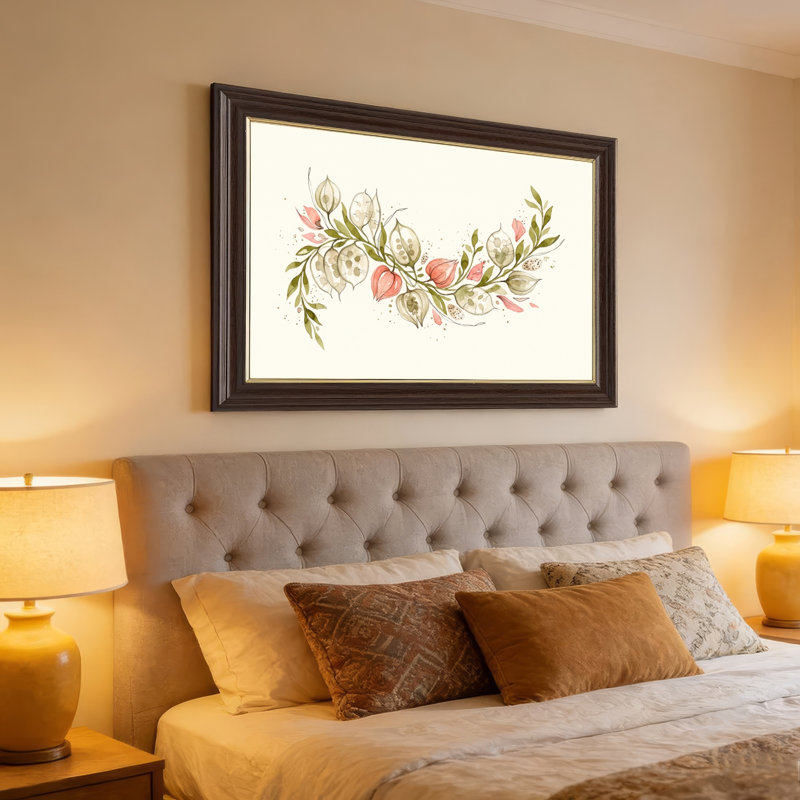 Art mural antique sur toile encadré doré pour le salon, la chambre à coucher, le bureau ou le vestibule - Décoration murale décorative avec motif floral