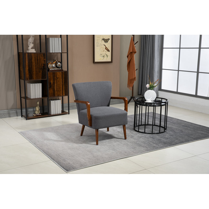 Chaise d'appoint, fauteuil en tissu de lin avec pieds en bois, gris foncé, Gris