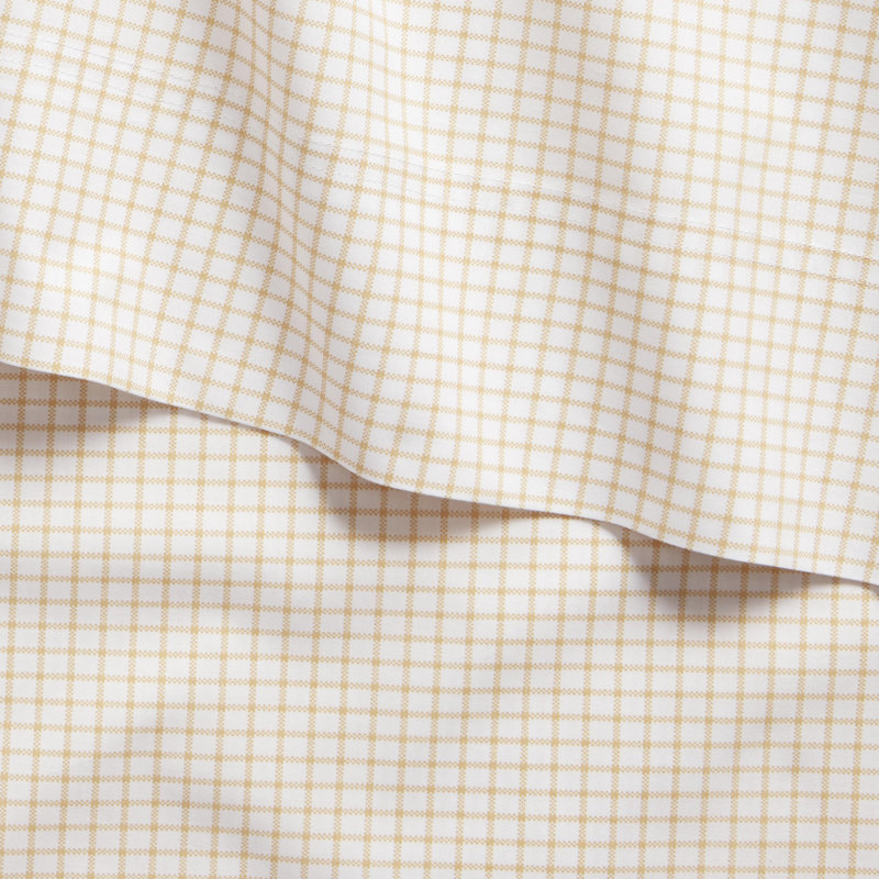 Sloane Cotton Percale Checked Sheet Set, Hemp, King