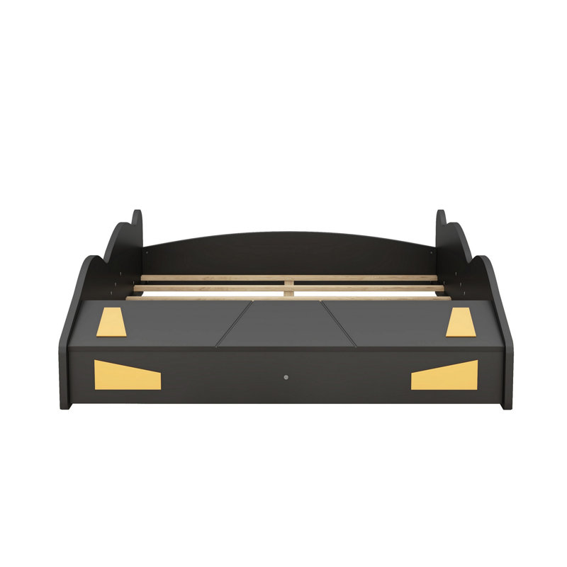 Lit plateforme avec roulettes et espace de rangement Race, Noir, Double