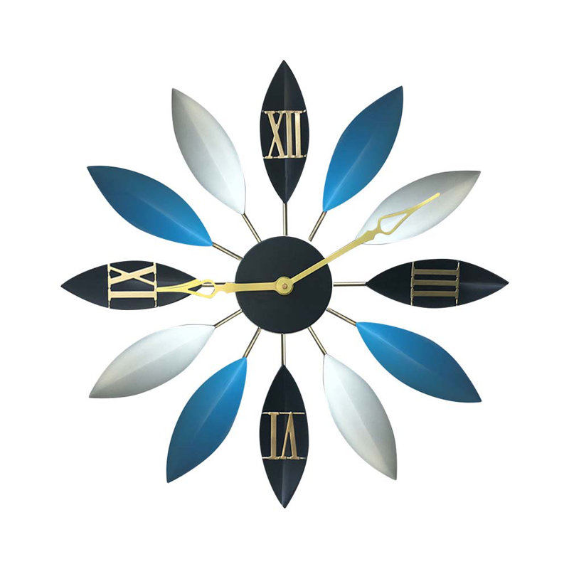 Anick Metal Wall Clock, Black/Blue/White