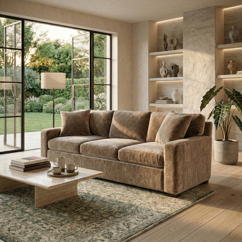 Vasquez Chenille 3 Seat Sofa, Brown