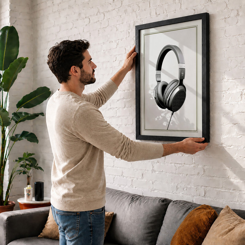 Silver Headphones Modern - Framed Print, Unframed, A4 - 29.7 x 21.0 cm
