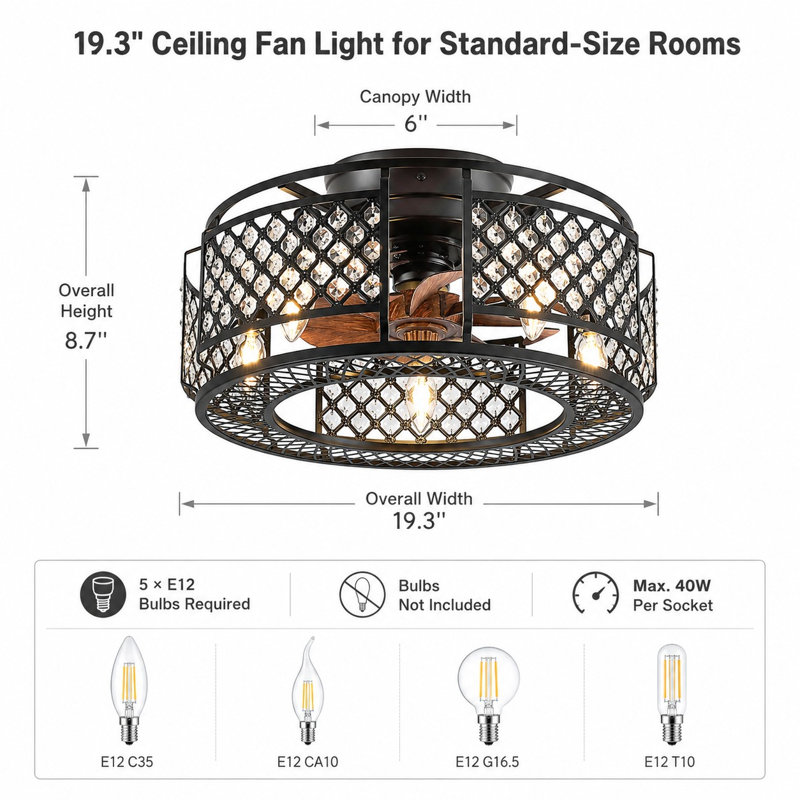 Ventilateur de plafond réversible en cage 20 po avec ensemble d'éclairage et télécommande Farmhouse