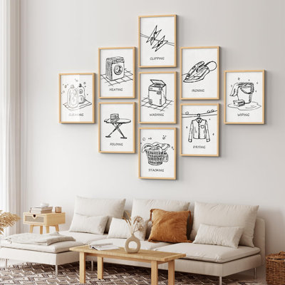 Art mural encadré, ensemble de galerie, collage, nettoyage, nettoyage, tableau de personnes, typographie, art moderne industriel noir et blanc pour chambre à coucher, salon, bureau - 11 po x 14 po x 9 po Naturel