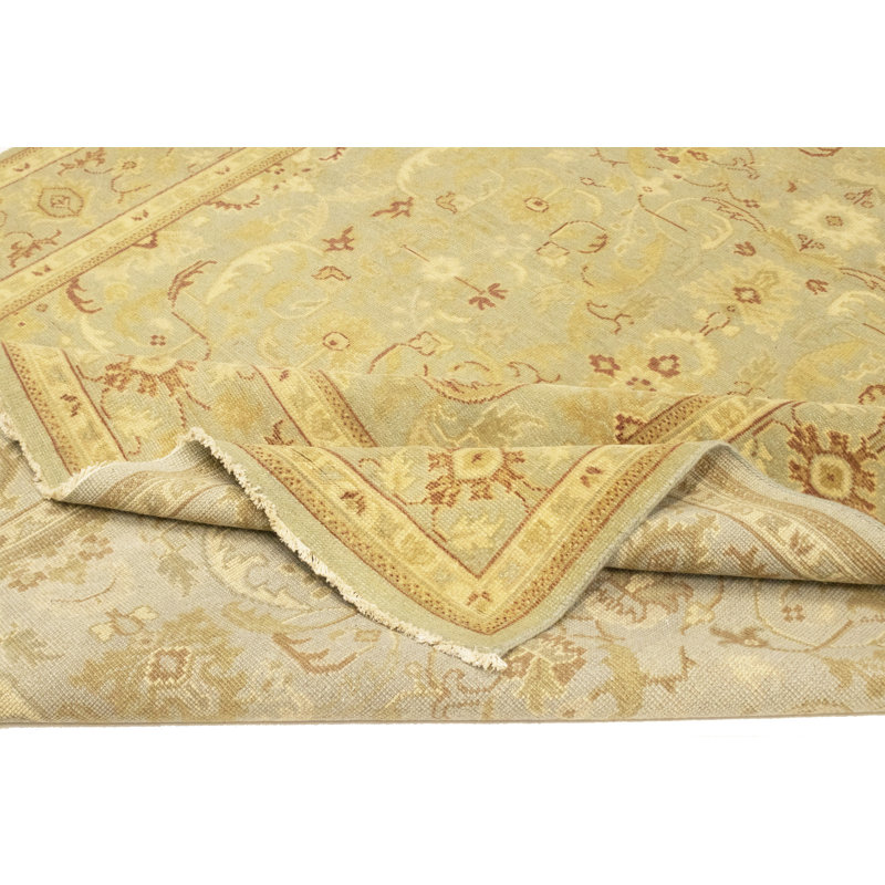 Tapis brun clair en laine à motif floral fait à la main 8 pi x 10 pi Gabriello