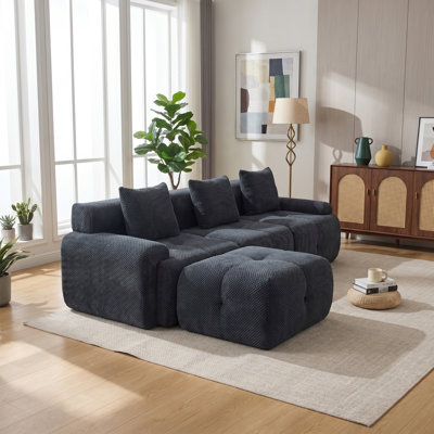 104.3" 4-Piece Modular L-Shaped Cloud Sofa – Oversized Boneless Convertible Sectional with Movable Ottoman & 3 Pillows – Tufted Couch, Deep Seat, No Assembly – 650 lb Capacity for Living Room, Apartment