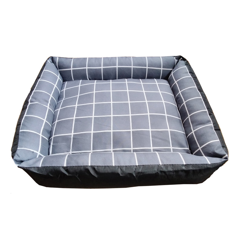 Lit pour chien à carreaux gris S