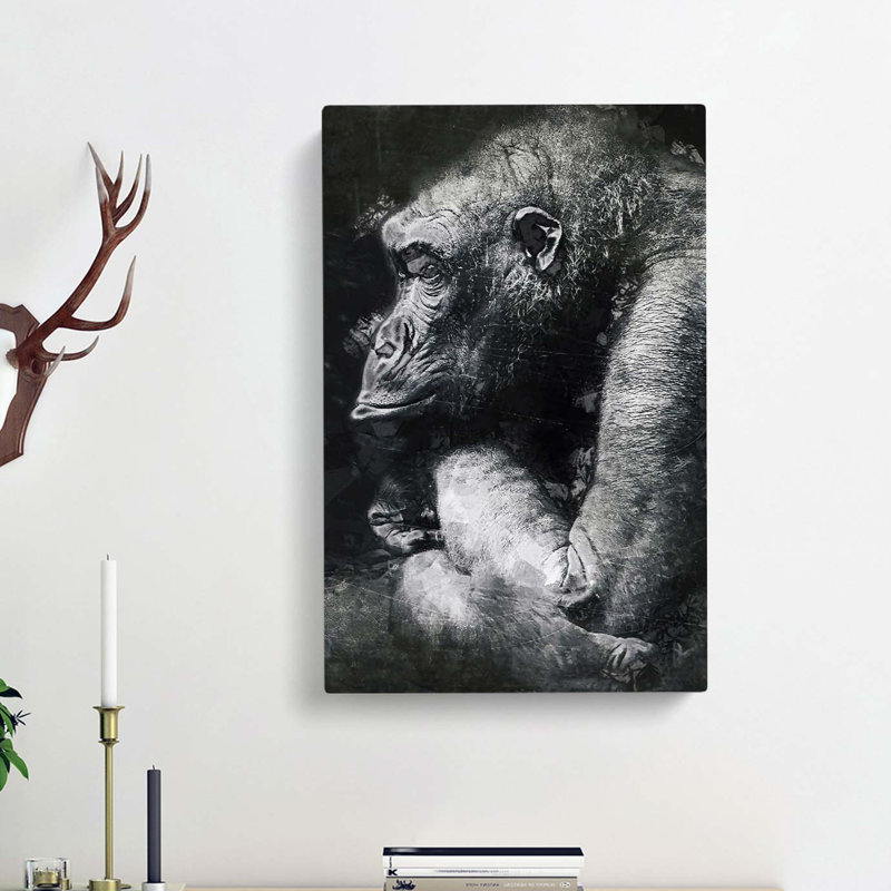 The Crouching Gorilla In Abstract - Wrapped Canvas, 60cm H x 40cm W x 3cm D