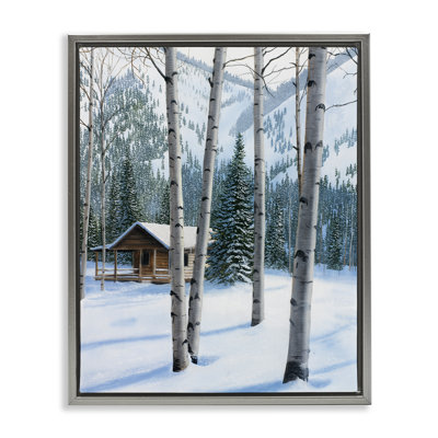 Snowy Cabin Through Birch Canvas Wall Art by Kevin Daniel