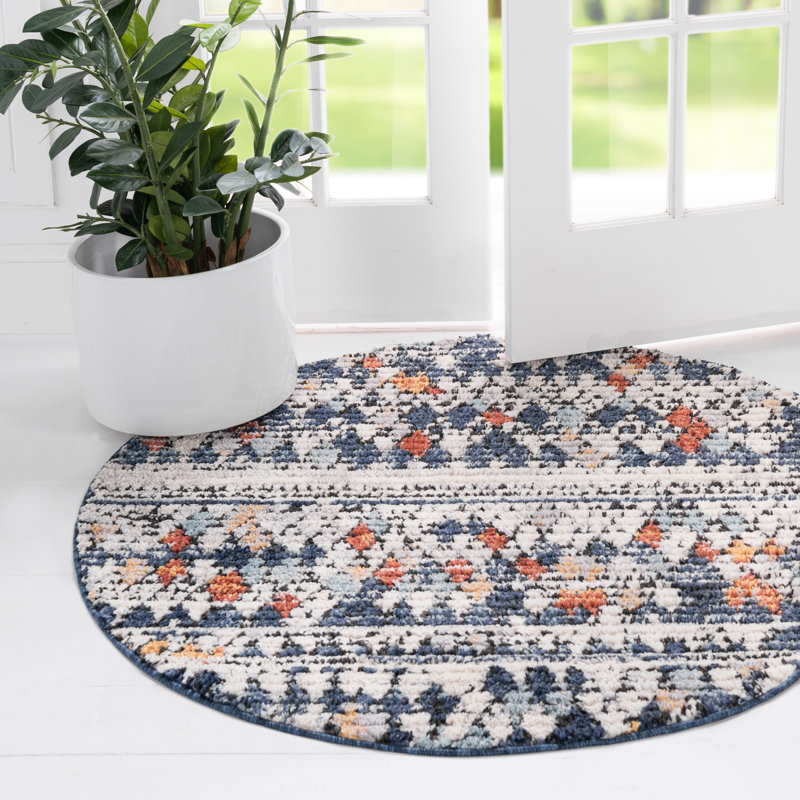 Tapis bleu marine / beige Allenvale, Rond 4 pi 1 po