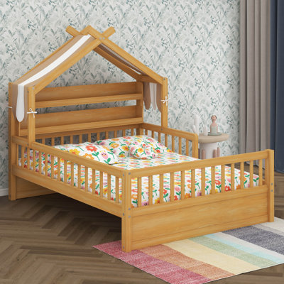 House Bed With Storage Headboard Shelf, Wood House Bed Frame