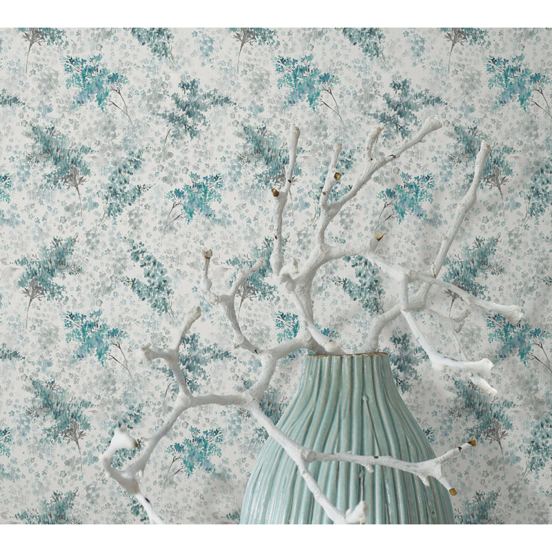 Amogh Collection Soft Floral Foliage 10.05m x 53cm Wallpaper Roll, Green