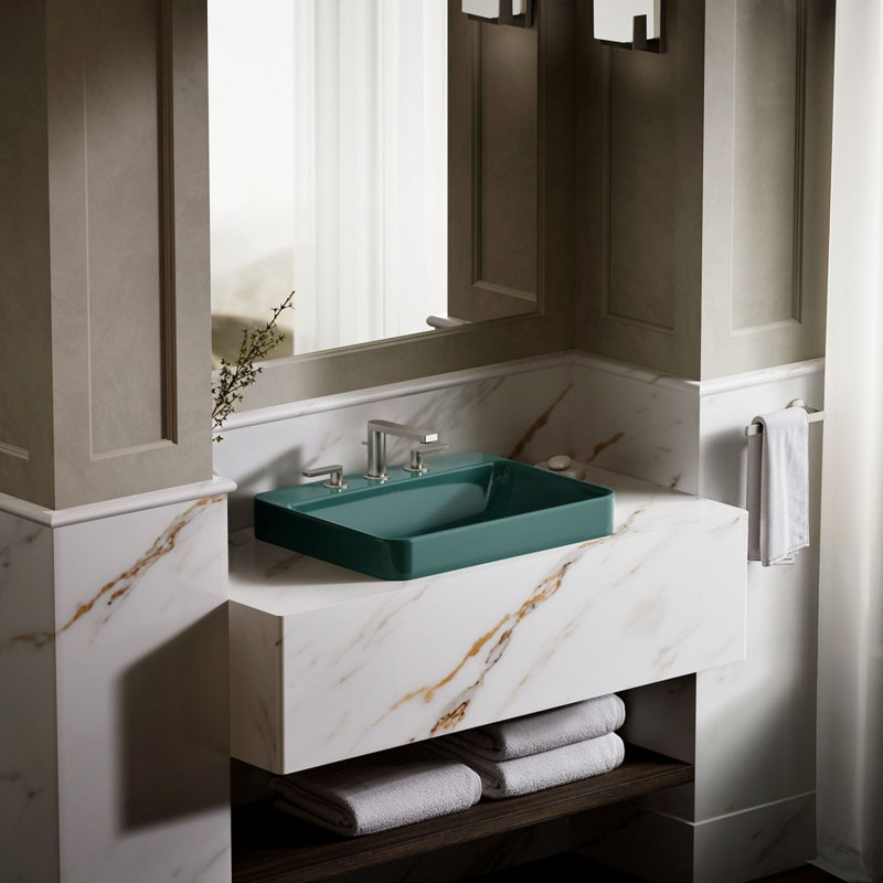 Vox Vitreous China Rectangular Vessel Bathroom Sink with Overflow, Green, 3