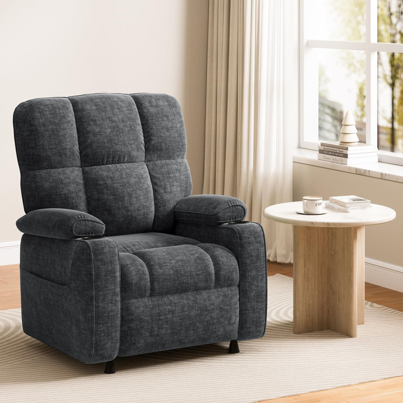 Infinite-Position Power Recliner With USB Port , Cup Holder & & Side Pockets, Thick Seat Cushion, Chenille Reclining Chair