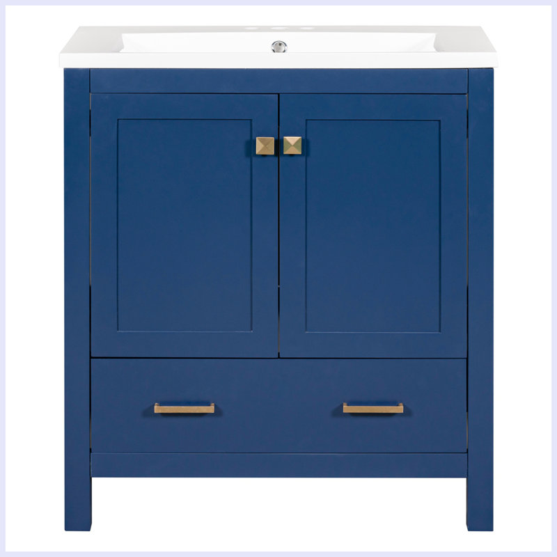 Meuble-lavabo moderne avec lavabo simple et tiroir, Bleu