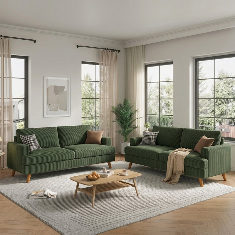 Canapé 68 po Mid Century Modern, Green