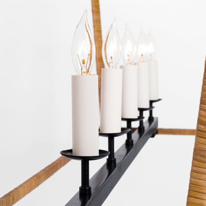 Darlana 5 - Light Kitchen Island Chandelier, Aged Iron/Natural Rattan