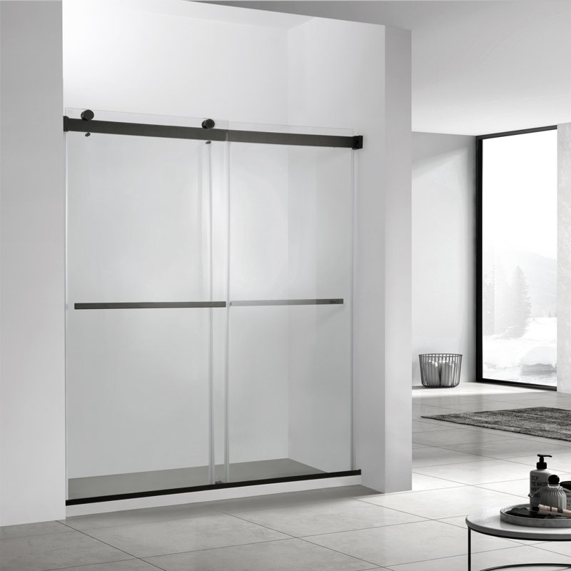 Spezia 64'' - 68'' W x 76'' H Double Added Frameless Shower Door with Clear Glass, Black