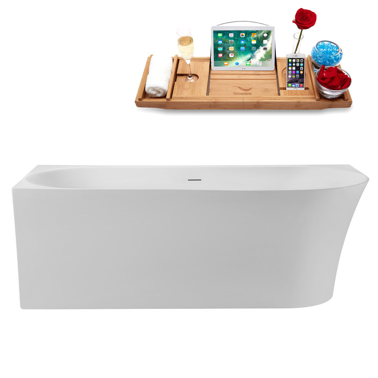 67" Streamline Soaking Glossy White Freestanding Tub and Tray With Internal Drain