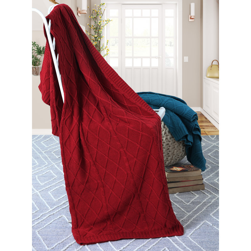Knitted Throw Blanket, Red