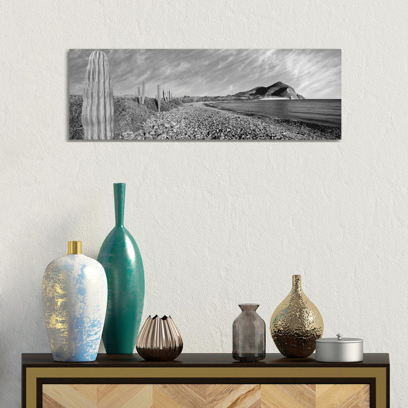 Cardon Cactus Lines The Rim Of A Small Inlet, Sea Of Cortez, Mulege, Baja California Sur, Mexico by Panoramic Images - Panoramic Gallery-Wrapped Canvas Giclée on Canvas