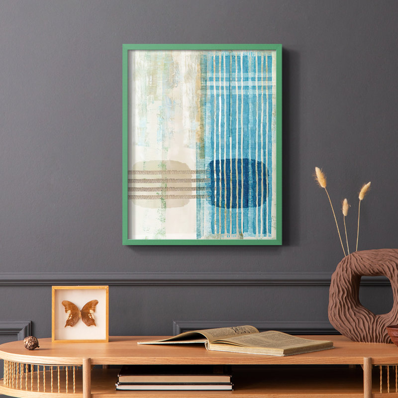 «Blue Blue Horizon III», reproduction encadrée - bois massif, Cadre simple vert, H 10 po x l 8 po