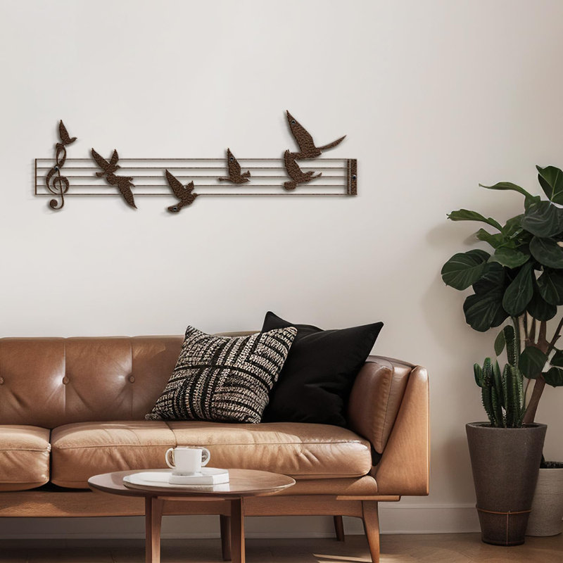Notes de musique et oiseaux, décoration murale abstraite moderne, décoration murale suspendue, H 9,9 po x l 30 po x P 0,05 po