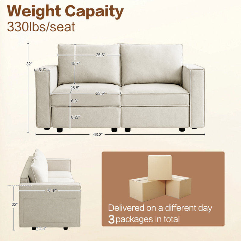 Modular Sofa Couch with Seat Storage, Beige