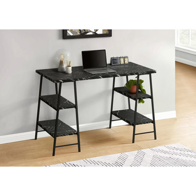 Computer Desk, Home Office, Laptop, Storage Shelves, 48"L, Work Marble Look Laminate Metal, Contemporary, Modern