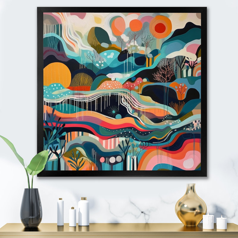«Blue Green Minimalims Explosion - Abstract Landscape», art mural, Cadre photo noir, H 30 po x l 30 po x P 1 po
