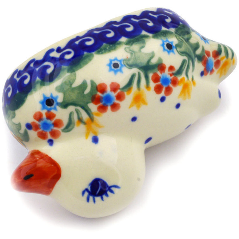 Figurine de canard de fleurs à ressorts en céramique poli