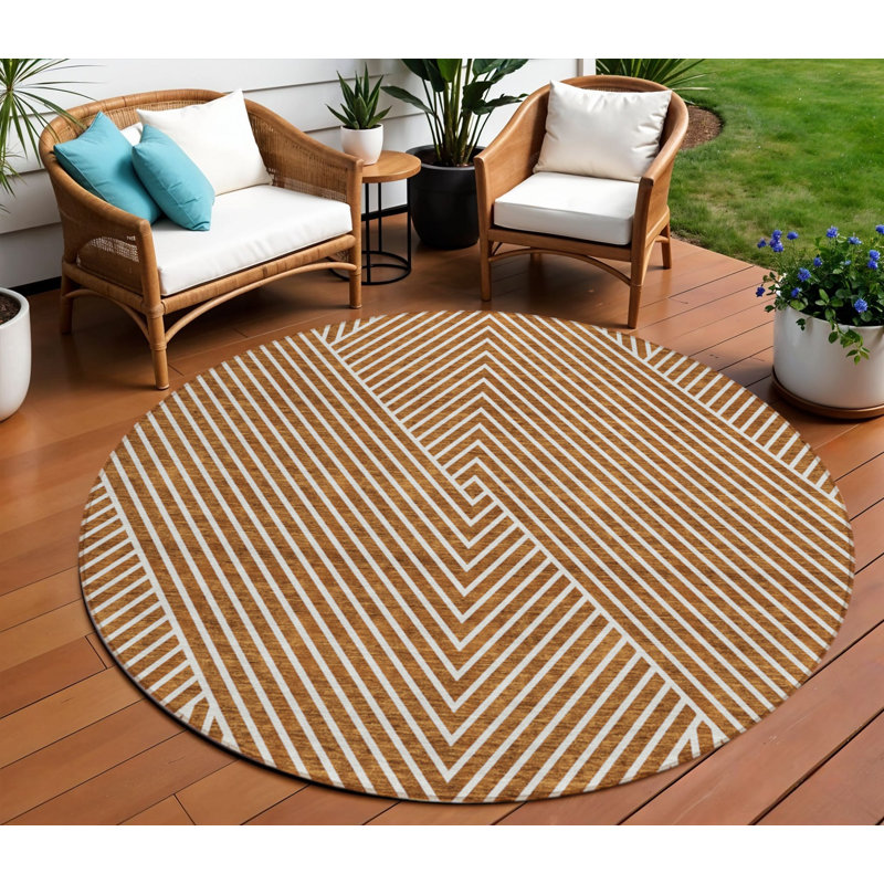 Tapis extérieur rond lavable en terre cuite et ivoire 8 pi
