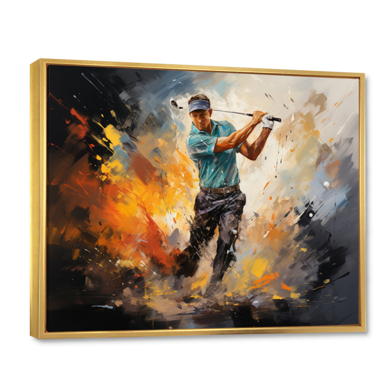 Golf Dynamic Drives II - Sports Wall Art Living Room, H 30 po x l 40 po x P 1,5 po, Cadre flottant doré