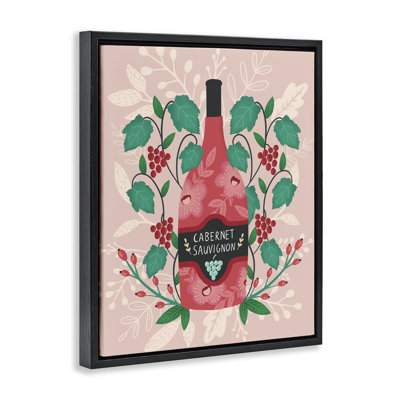 Classic Floral Wine Bottle Framed Floater Canvas Wall Art by Louise Allen Designs