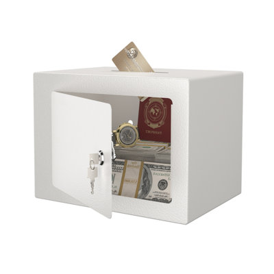 Key-Operated Security Safe, 0.23 Cubic Foot Compact Safe, Ideal For Home Use, Stores Cash And Documents, White