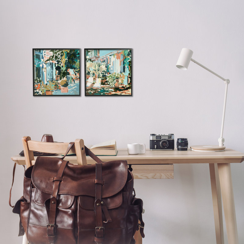  Plants on Town Buildings, ensemble de 2 estampes numériques par Melissa Wang, H 12 po x l 12 po, Giclée encadrée noir minuit