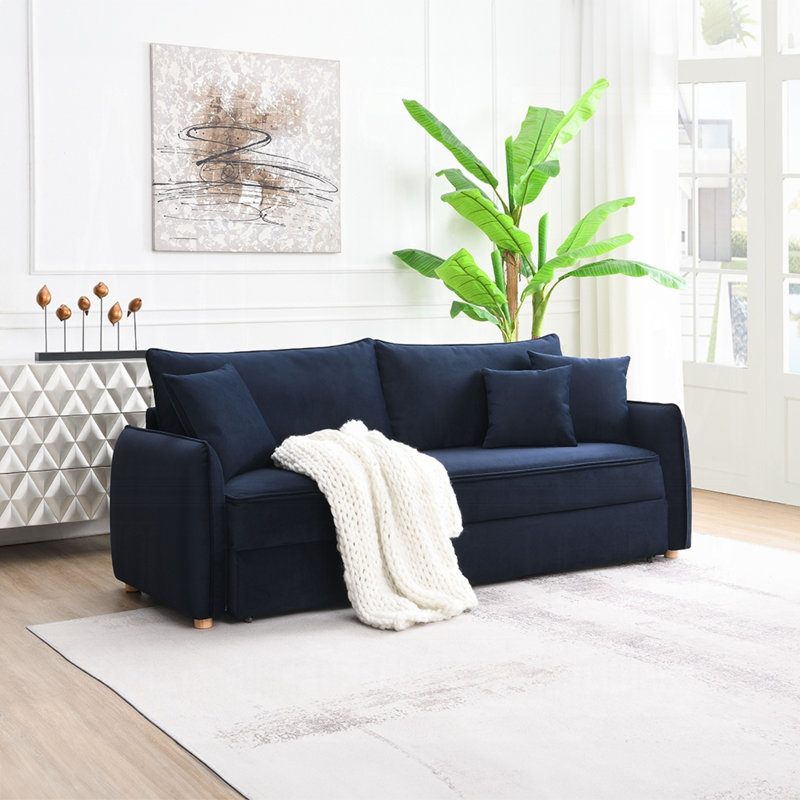 Canapé-lit en tissu Brosius, Bleu, H 36,06 po x l 87,02 po x P 32,02 po, Velours bleu