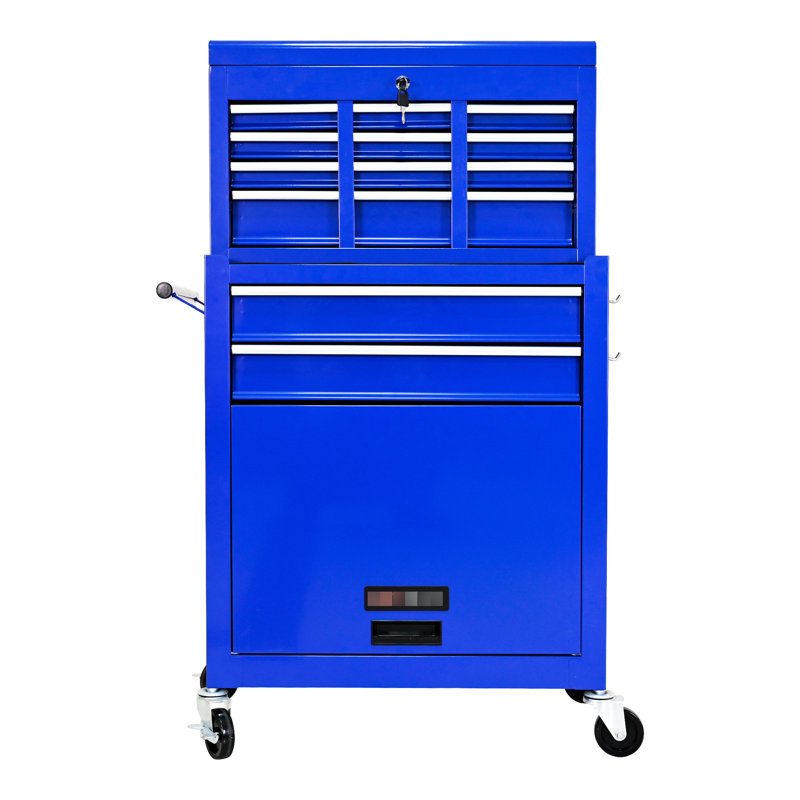 Établi à 8 tablettes mobiles - Finition solide de l'armoire à outils sur roulettes bleue, Bleu