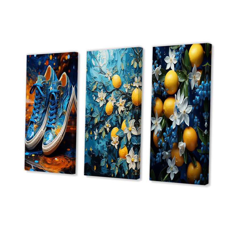 Starfruit Starry Night - Ensemble d'art mural sur toile 4 fruits, Toile tendue, H 28 po x l 36 po