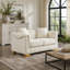 Canapé Chesterfield en velours beige, 2 places, 157 cm (62 pouces), accoudoirs arrondis, orné de clous dorés