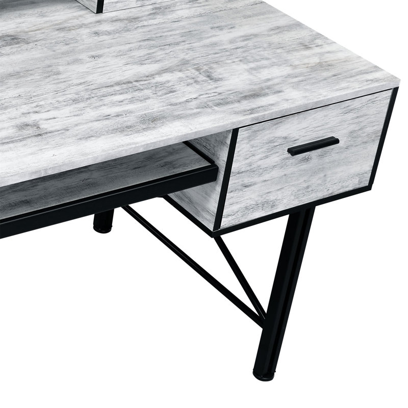 Bureau d'ordinateur Safea fini blanc antique et noir (sans la chaise de bureau)