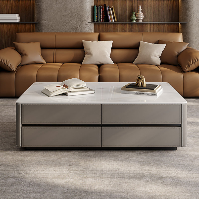 Table basse en cuir de qualité supérieure, H 17,7 po x L 59,1 po x l 31,5 po 